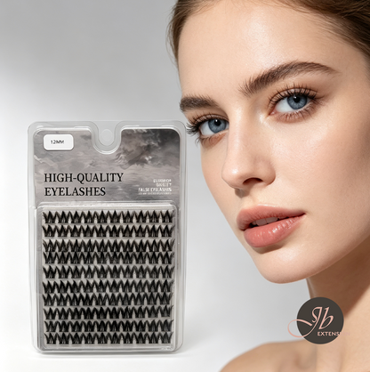 JBEXTENSION 100 Clusters 12MM DIY Segmented False Eyelashes, Fluffy Cat-Eye Individual Lashes, Natural Look Mixed Length Synthetic Eyelashes Extensions, Reusable Soft Cluster Lashes for Daily Party Wedding Makeup