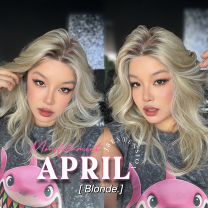 JBEXTENSION APRIL MONO Monofilament Handmade Wig 6X5 Full Monofilament Hand Tied Top Wig 18 Inches Mix Blonde Mono Lace Wig With Anti-slip Silicone Strips Glueless Wig APRIL MONO MIX BLONDE【BENDY EAR TABS】