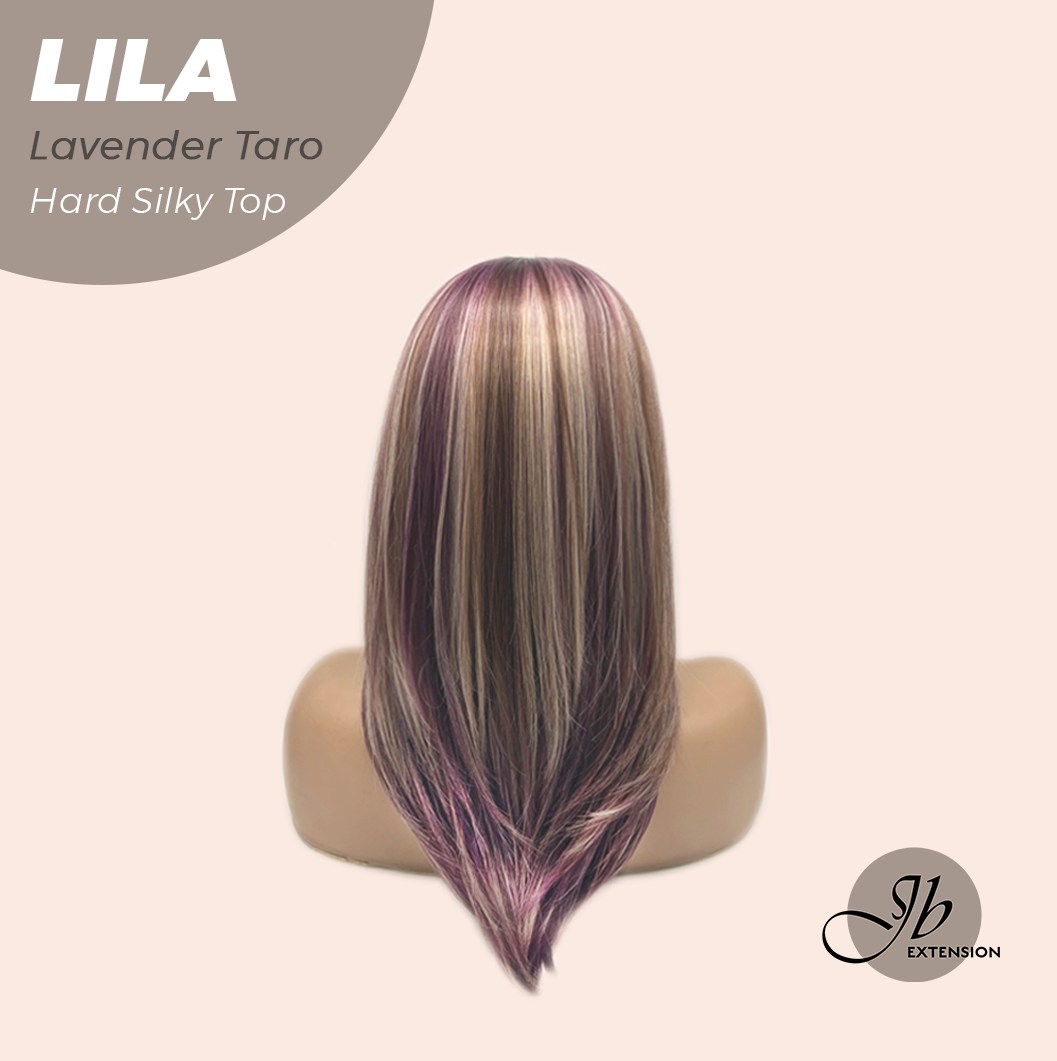 JBEXTENSION 20 Inches Scalpiana Lavender Taro Wolf Cut 3.5X4 Hard Silky Top Natural Scalp Effect Wig with Bangs LILA LAVENDER TARO