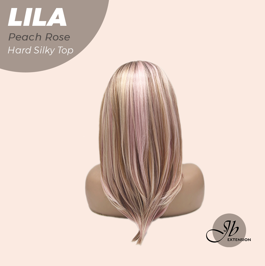 JBEXTENSION 20 Inches Scalpiana Peach Rose Wolf Cut 3.5X4 Hard Silky Top Natural Scalp Effect Wig with Bangs LILA PEACH ROSE