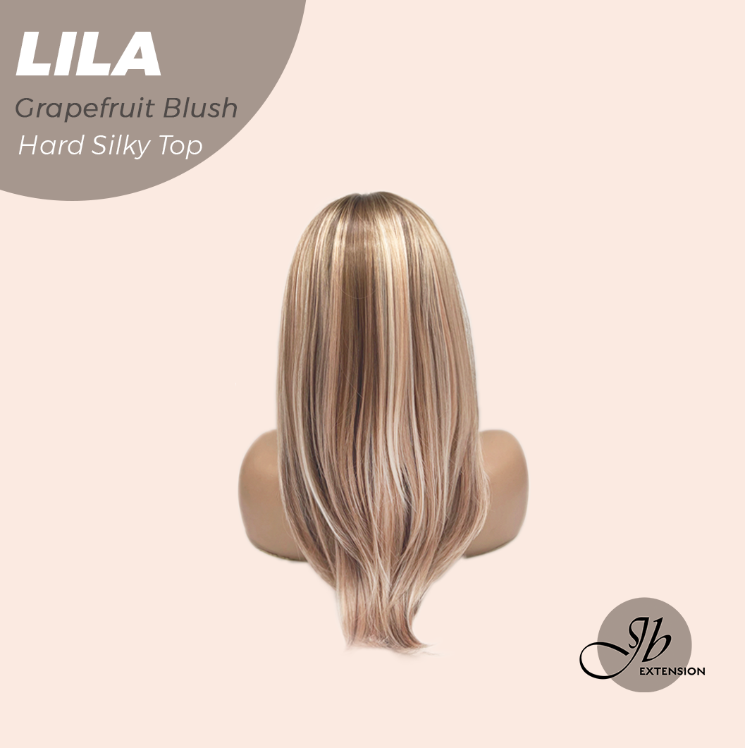 JBEXTENSION 20 Inches Scalpiana Grapefruit Blush Wolf Cut 3.5X4 Hard Silky Top Natural Scalp Effect Wig with Bangs LILA GRAPEFRUIT BLUSH