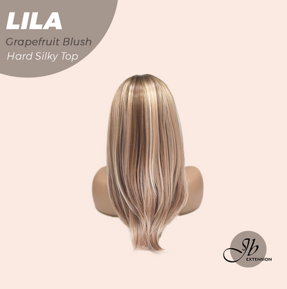 JBEXTENSION 20 Inches Scalpiana Grapefruit Blush Wolf Cut 3.5X4 Hard Silky Top Natural Scalp Effect Wig with Bangs LILA GRAPEFRUIT BLUSH