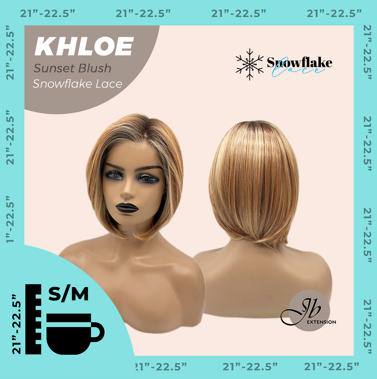 JBEXTENSION 12 Inches Bob Cut Sunset Blush Pre-Cut Snowflake Lace Frontlace Glueless Wig KHLOE SUNSET BLUSH【PERMATEASE】【BENDY EAR TABS】- S/M