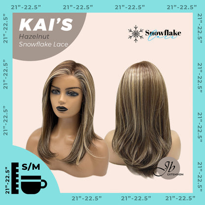 JBEXTENSION 18 Inches Hazelnut Blonde Highlight Pre-Cut Snowflake Lace Frontlace Glueless Wig KAI'S HAZELNUT【PERMATEASE】【BENDY EAR TABS】- S/M