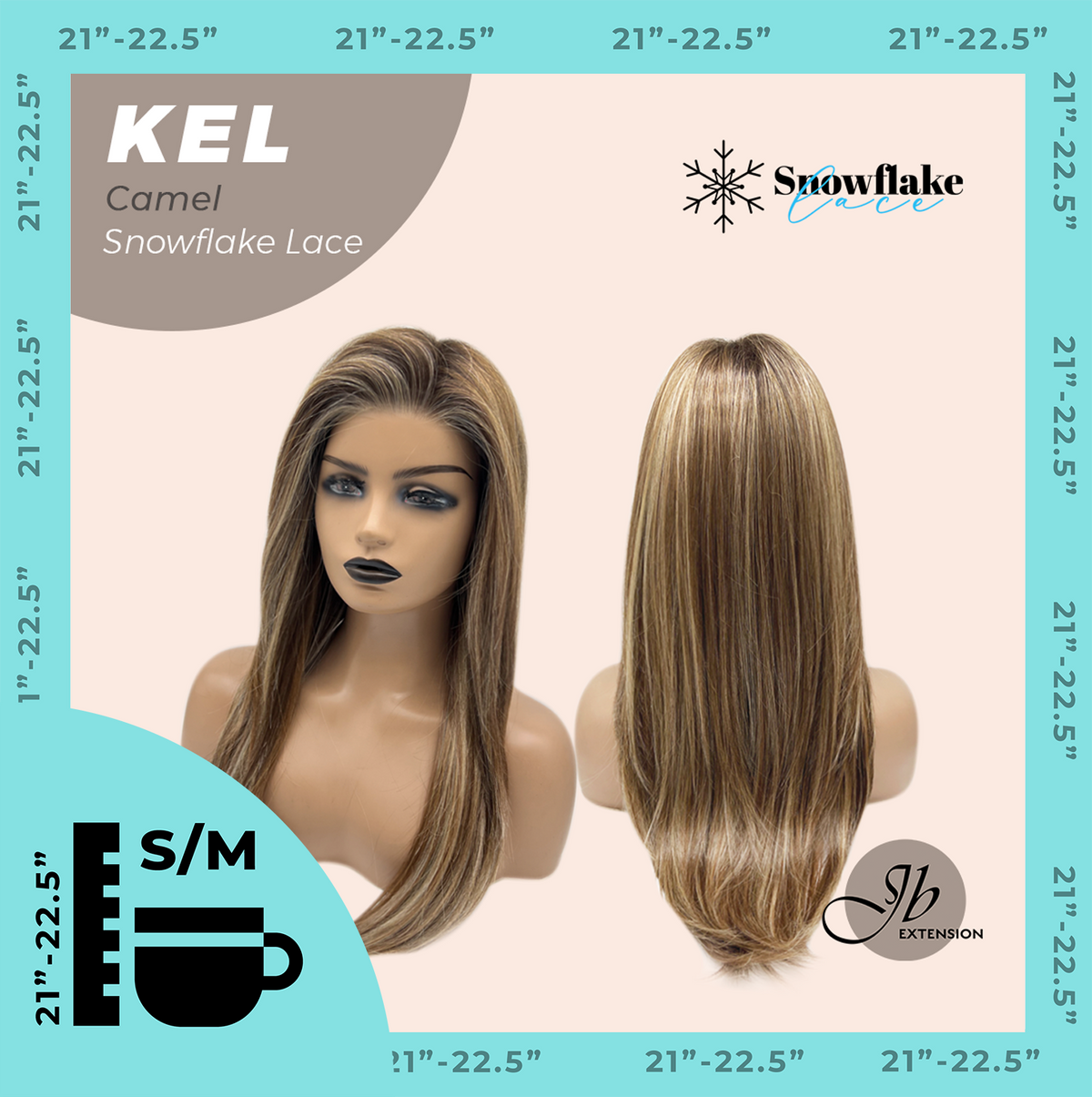 JBEXTENSION 22 Inches Camel Pre-Cut Snowflake Lace Frontlace Glueless Wig KEL CAMEL【PERMATEASE】【BENDY EAR TABS】- S/M