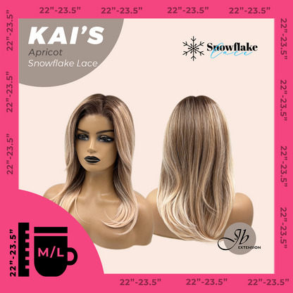 JBEXTENSION 18 Inches Apricot Pre-Cut Snowflake Lace Frontlace Glueless Wig KAI'S APRICOT【PERMATEASE】【BENDY EAR TABS】- M/L