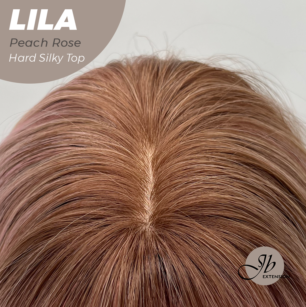 JBEXTENSION 20 Inches Scalpiana Peach Rose Wolf Cut 3.5X4 Hard Silky Top Natural Scalp Effect Wig with Bangs LILA PEACH ROSE