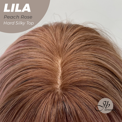 JBEXTENSION 20 Inches Scalpiana Peach Rose Wolf Cut 3.5X4 Hard Silky Top Natural Scalp Effect Wig with Bangs LILA PEACH ROSE