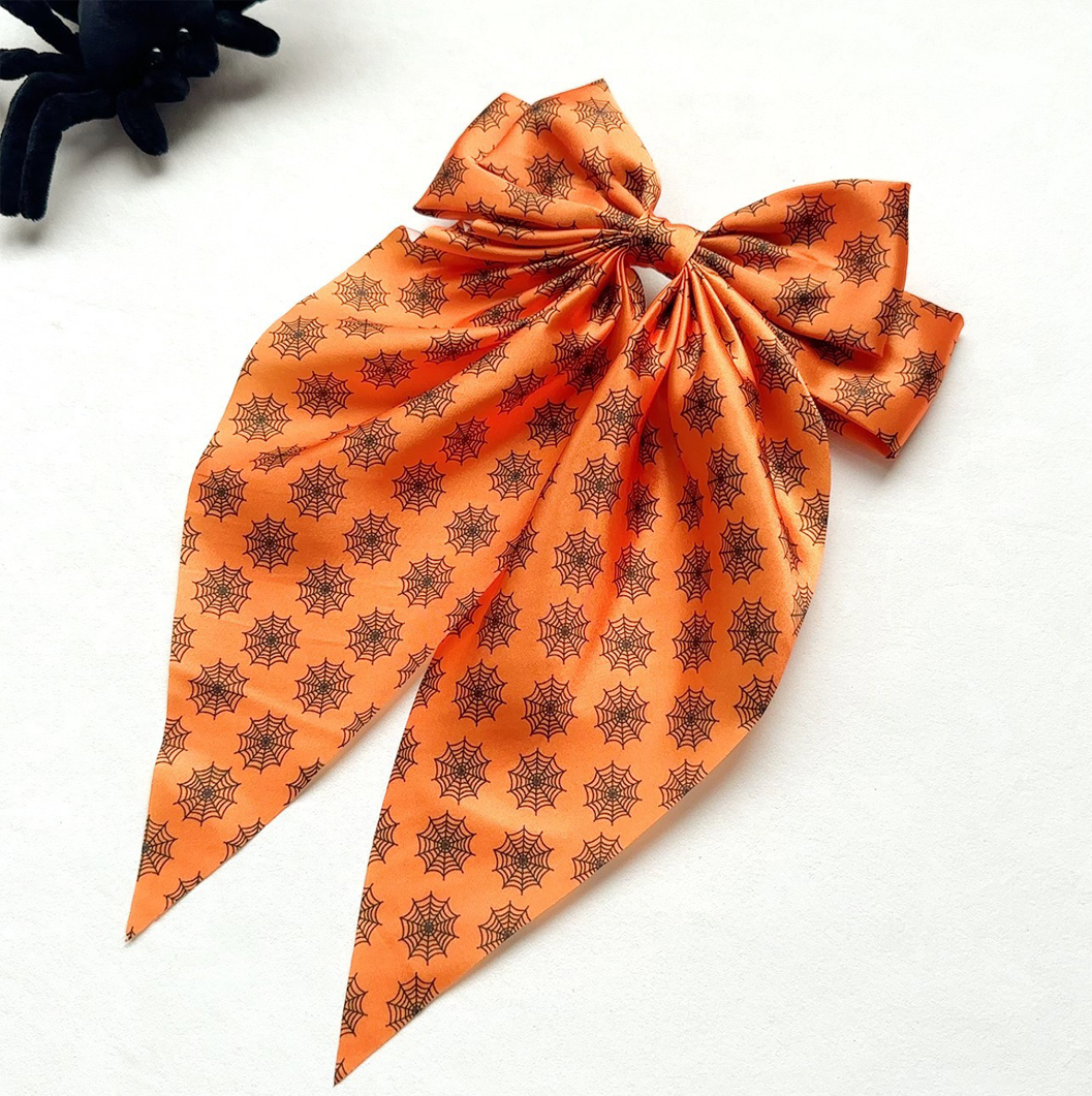 JBextension Halloween Silky Satin Hair Bows for Women,Big Ribbon Bow Hair Clips for Girls, Oversized Long Tail Hair Barrettes Cute Hair Accessories 1 Pcs