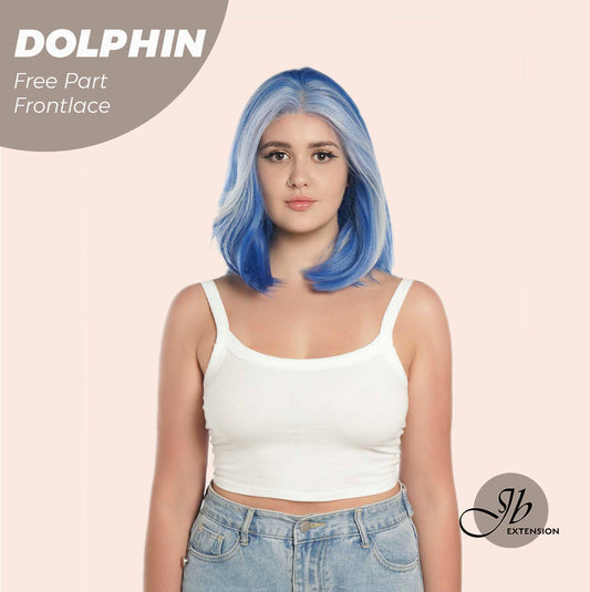 [FINAL SALE] JBEXTENSION 12 Inches Bob Cut Blue With White Highlight Free Part Pre-Cut Frontlace Glueless Wig DOLPHIN