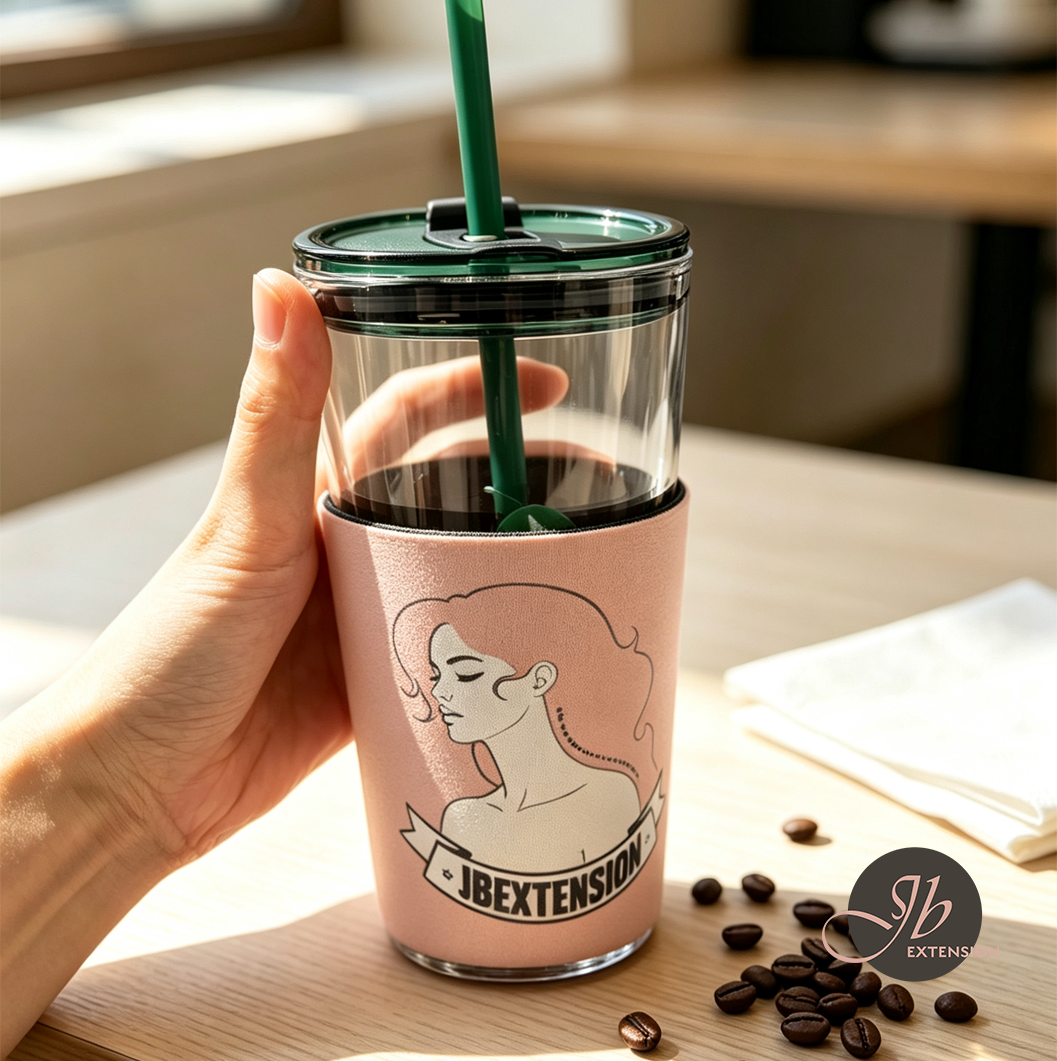 JBEXTENSION Cup Sleeve Keep your hands dry from icy condensation, fits most tumblers & iced coffee cups. Dual printed designs, soft blush pink tone. Portable & foldable, perfect for daily commute, camping & coffee runs.