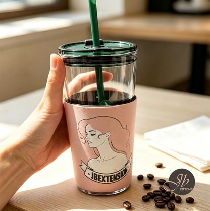 JBEXTENSION Cup Sleeve Keep your hands dry from icy condensation, fits most tumblers & iced coffee cups. Dual printed designs, soft blush pink tone. Portable & foldable, perfect for daily commute, camping & coffee runs.