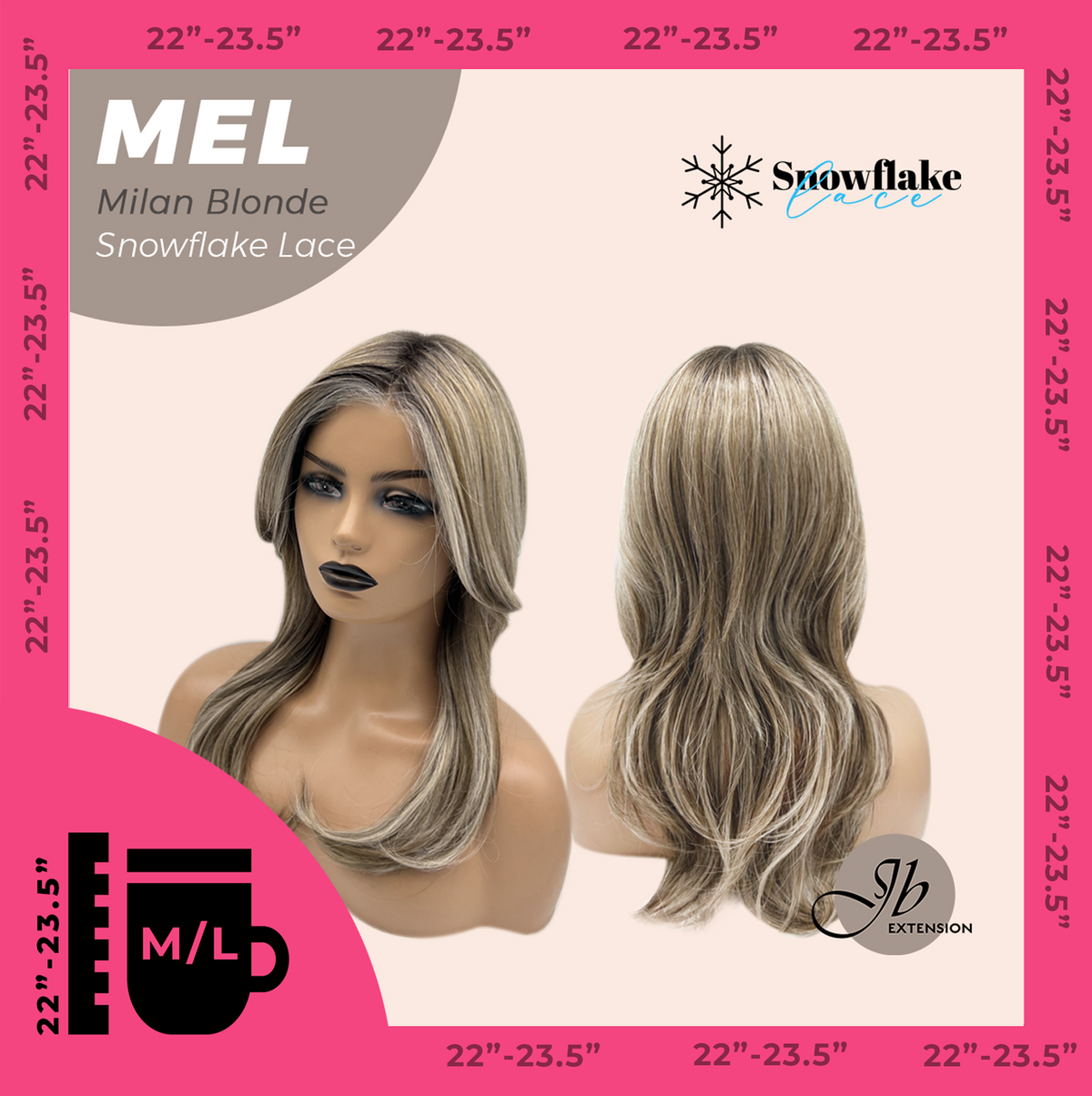 JBEXTENSION 20 Inches Milan Blonde Curly Pre-Cut Snowflake Lace Frontlace Glueless Wig MEL MILAN BLONDE【PERMATEASE】【BENDY EAR TABS】- M/L