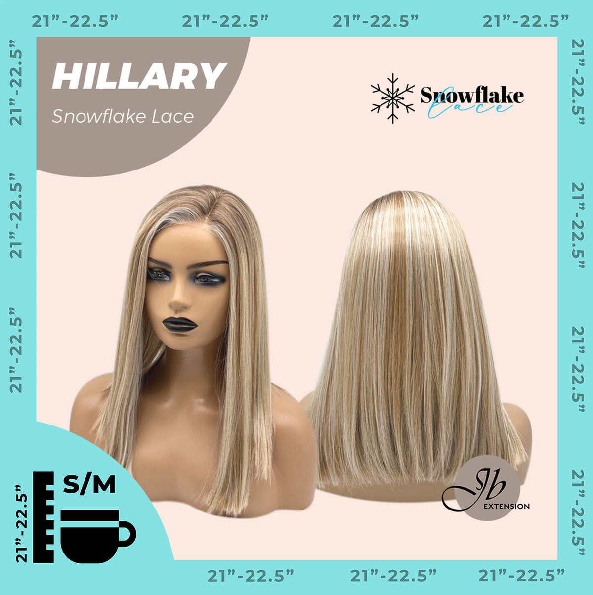 JBEXTENSION 16 Inches Blonde Straight Pre-Cut Side Part Snowflake Lace Frontlace Glueless Wig HILLARY SNOWFLAKE【BENDY EAR TABS】- S/M