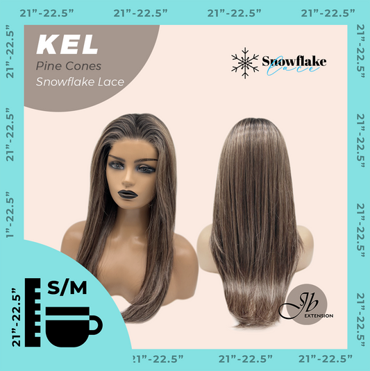 JBEXTENSION 22 Inches Pine Cones Pre-Cut Snowflake Lace Frontlace Glueless Wig KEL PINE CONES【PERMATEASE】【BENDY EAR TABS】- S/M