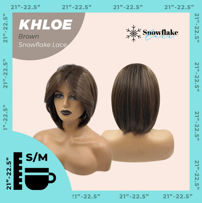 JBEXTENSION 12 Inches Bob Cut Brown Pre-Cut Snowflake Lace Frontlace Glueless Wig KHLOE BROWN【PERMATEASE】【BENDY EAR TABS】- S/M