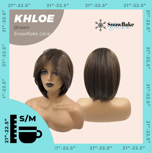 JBEXTENSION 12 Inches Bob Cut Brown Pre-Cut Snowflake Lace Frontlace Glueless Wig KHLOE BROWN【PERMATEASE】【BENDY EAR TABS】- S/M