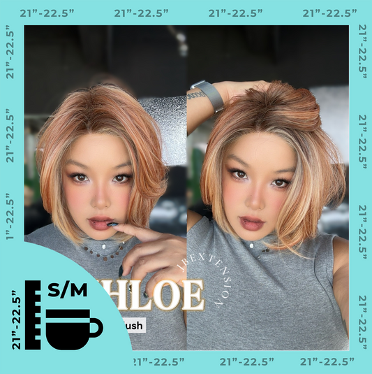 JBEXTENSION 12 Inches Bob Cut Sunset Blush Pre-Cut Snowflake Lace Frontlace Glueless Wig KHLOE SUNSET BLUSH【PERMATEASE】【BENDY EAR TABS】- S/M