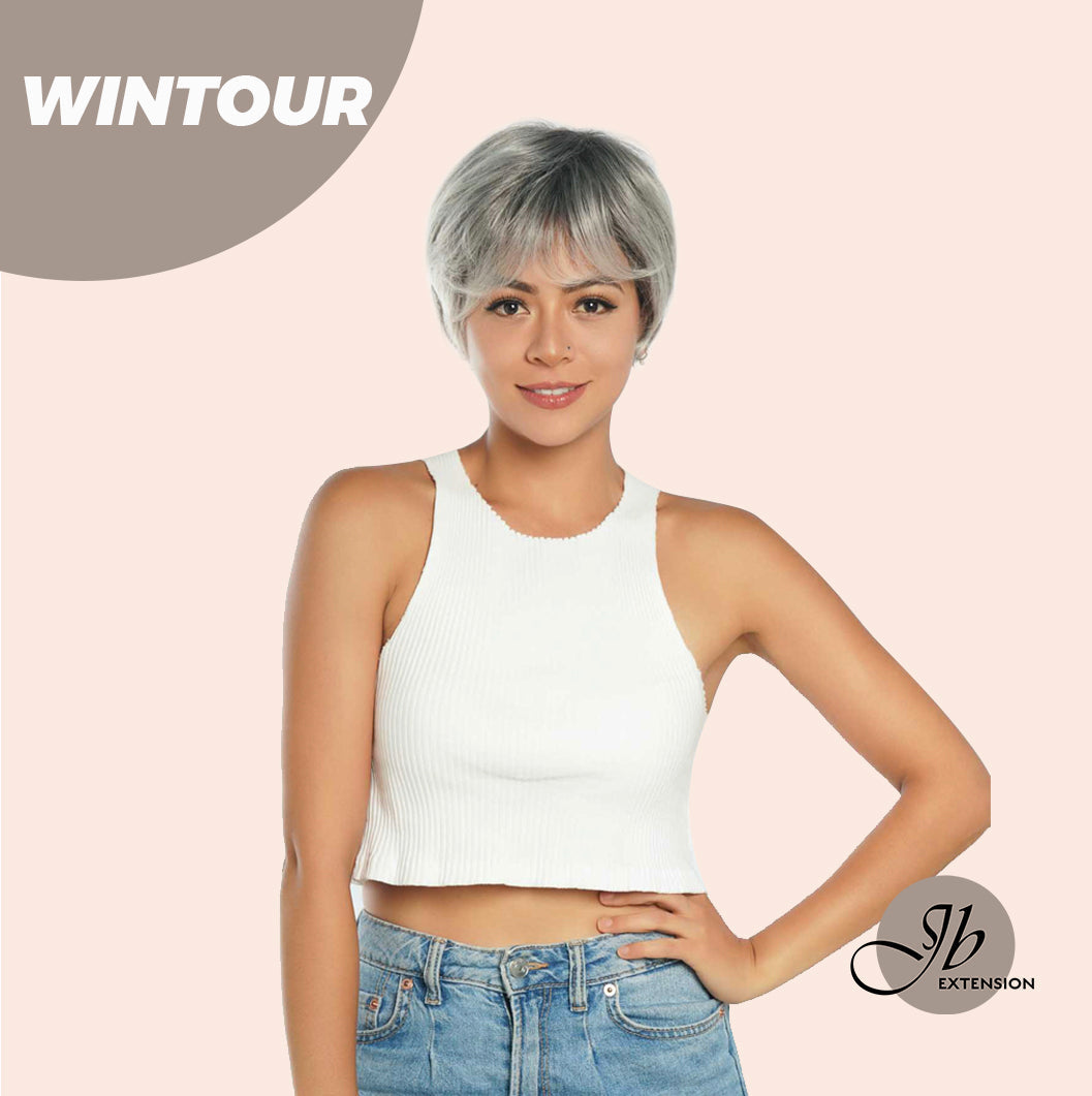 JBEXTENSION Pixie Cut Silver Half Real Human Hair Half Futura Fiber Fashion Women Wig WINTOUR