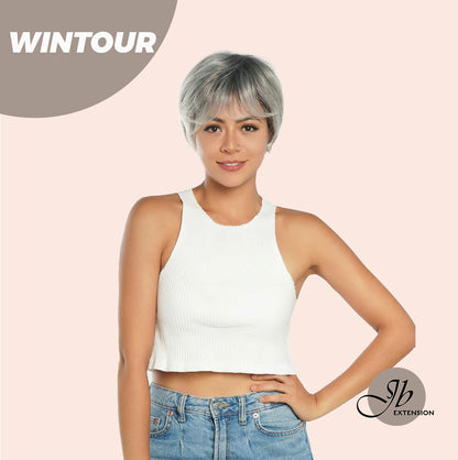 JBEXTENSION Pixie Cut Silver Half Real Human Hair Half Futura Fiber Fashion Women Wig WINTOUR