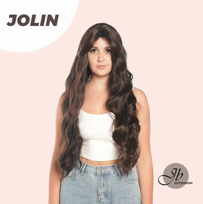 JBEXTENSION 32 Inches Extra Long Body Wave Nature Brown Wig With Bangs JOLIN