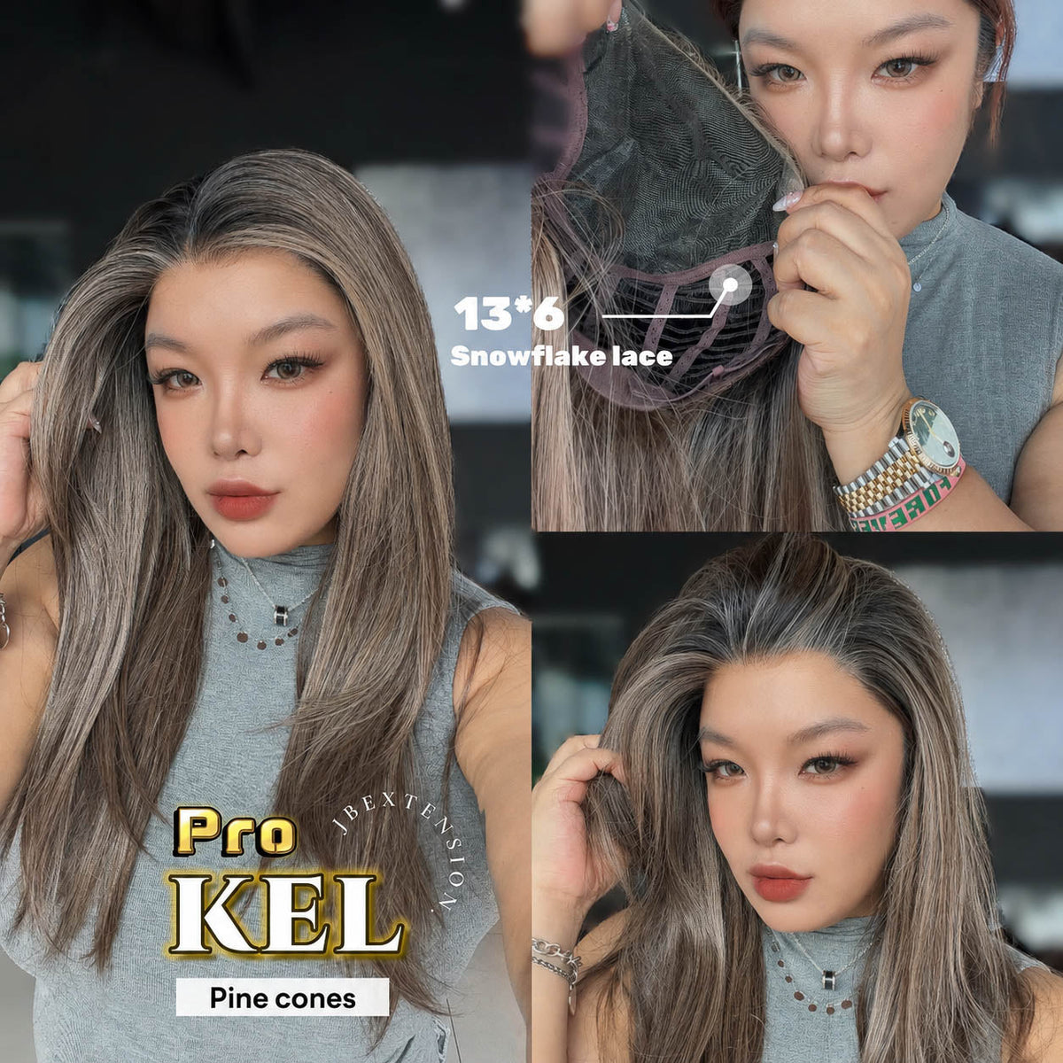 JBEXTENSION 22 Inches Pine Cones Pre-Cut 13X6 Free Part Snowflake Lace Frontlace Glueless Wig KEL PRO - PINE CONES【BENDY EAR TABS