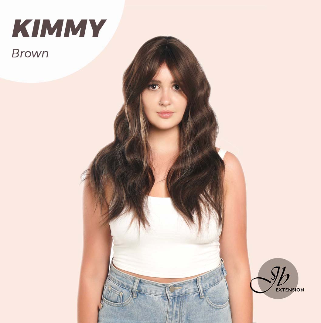JBEXTENSION 24 Inches Brown With Highlight Body Wave With Bangs Wig KIMMY BROWN