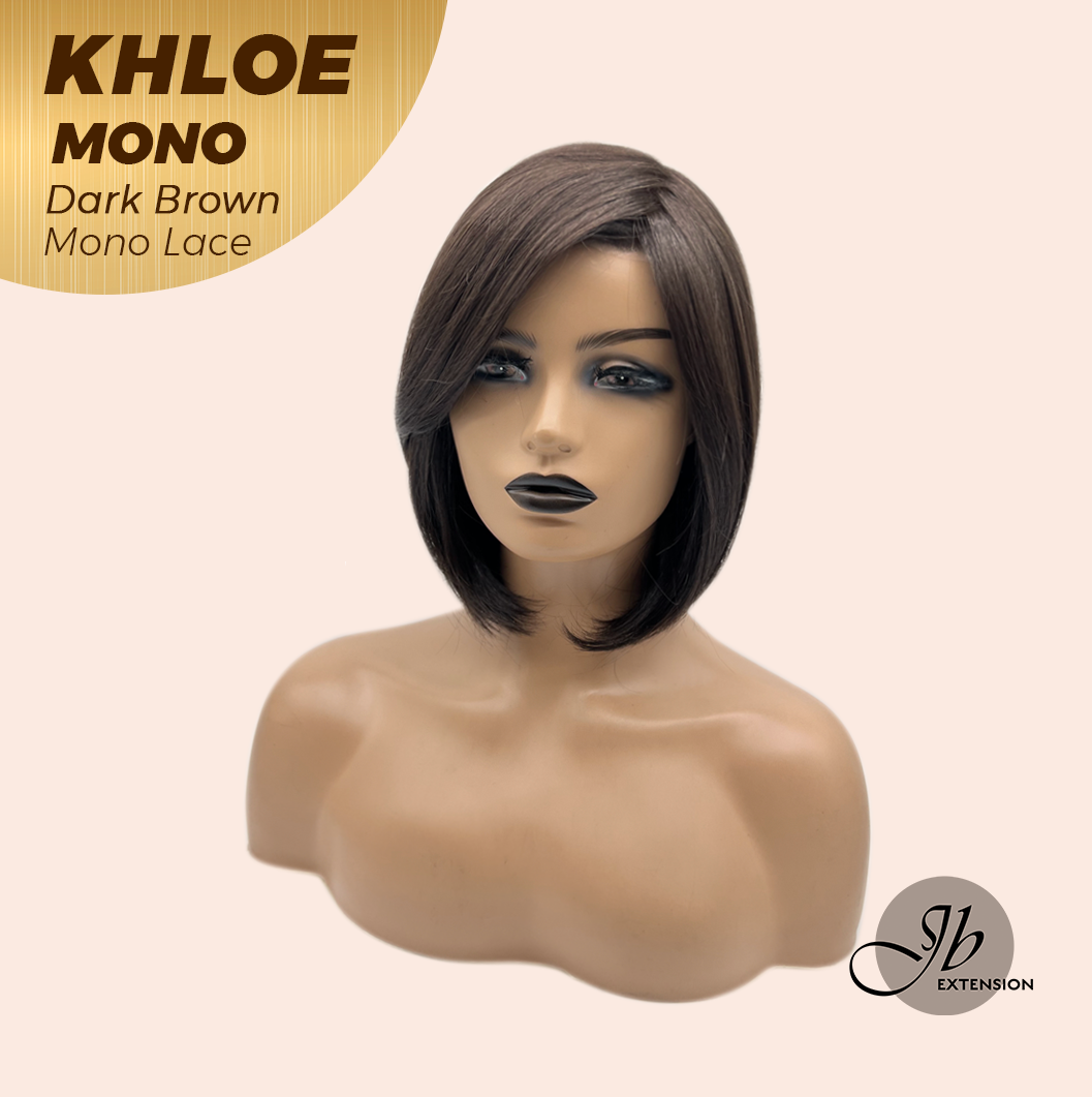 JBEXTENSION KHLOE MONO Monofilament Handmade Wig 6X5 Full Monofilament Hand Tied Top Wig 12 Inches Bob Cut Dark Brown Mono Lace Handmade Futura Fiber Wig With Anti-slip Silicone Strips Glueless Wig KHLOE MONO DARK BROWN【BENDY EAR TABS】