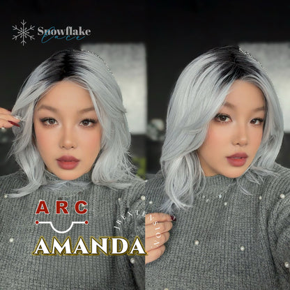 JBEXTENSION 16 Inches Grey Silver with Dark Root Pre-Cut Arc Snowflake Lace Frontlace Glueless Wig AMANDA SNOWFLAKE【BENDY EAR TABS】