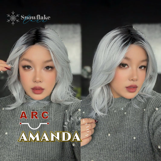 JBEXTENSION 16 Inches Grey Silver with Dark Root Pre-Cut Arc Snowflake Lace Frontlace Glueless Wig AMANDA SNOWFLAKE【BENDY EAR TABS】