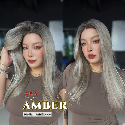 JBEXTENSION 21 Inches Straight Medium Ash Blonde Pre-Cut Arc Snowflake Lace Frontlace Glueless Wig AMBER MEDIUM ASH BLONDE【BENDY EAR TABS】
