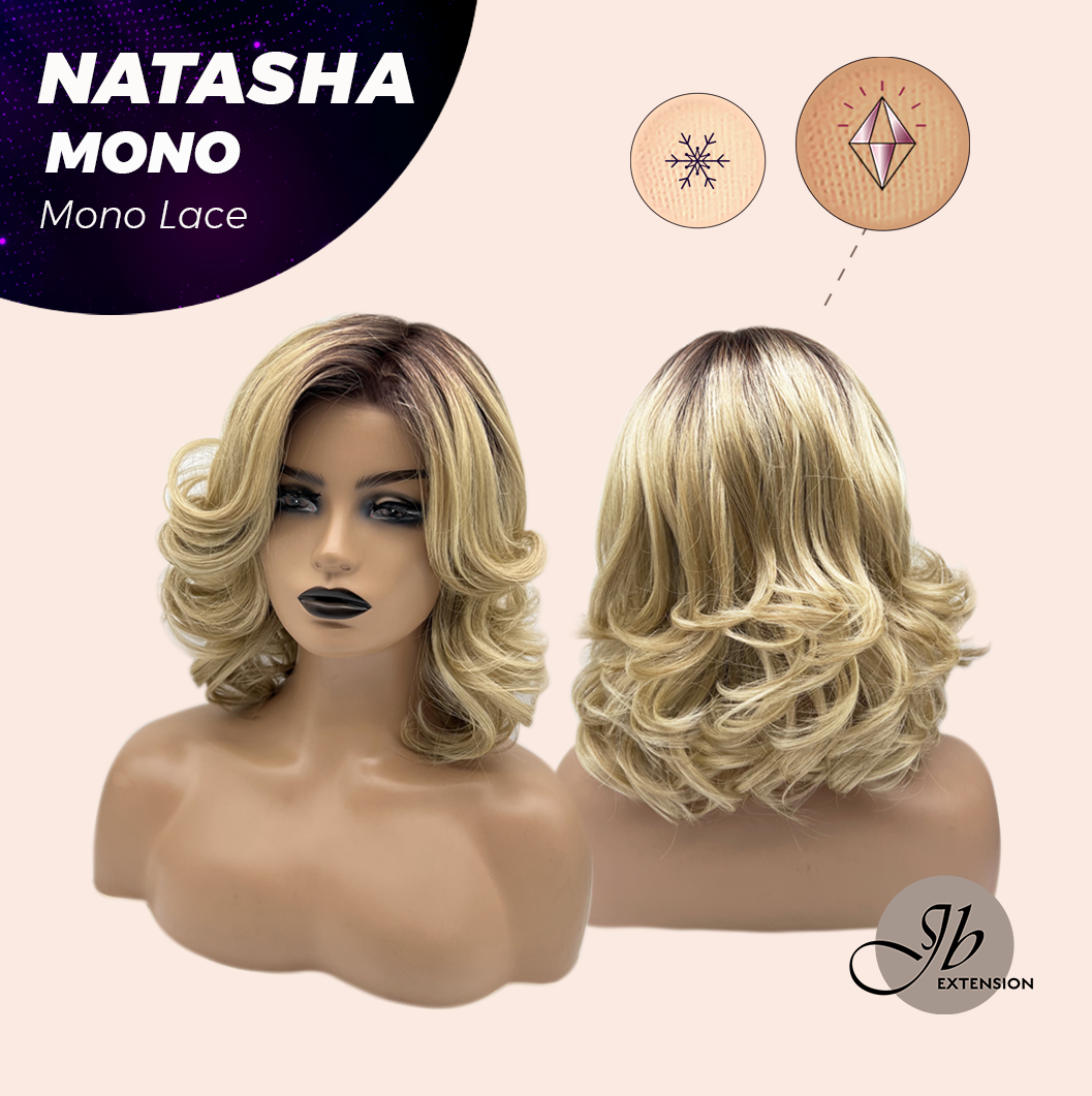 JBEXTENSION NATASHA MONO Monofilament Handmade Wig 6X5 Full Monofilament Hand Tied Top Wig 12 Inches Honey Blonde Mono Lace Wig Glueless Black Sapphire Wig NATASHA MONO - BLACK SAPPHIRE【BENDY EAR TABS】