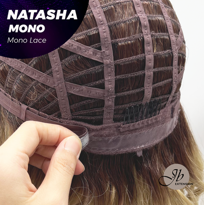 JBEXTENSION NATASHA MONO Monofilament Handmade Wig 6X5 Full Monofilament Hand Tied Top Wig 12 Inches Honey Blonde Mono Lace Wig Glueless Black Sapphire Wig NATASHA MONO - BLACK SAPPHIRE【BENDY EAR TABS】