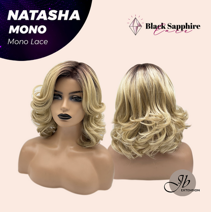 JBEXTENSION NATASHA MONO Monofilament Handmade Wig 6X5 Full Monofilament Hand Tied Top Wig 12 Inches Honey Blonde Mono Lace Wig Glueless Black Sapphire Wig NATASHA MONO - BLACK SAPPHIRE【BENDY EAR TABS】