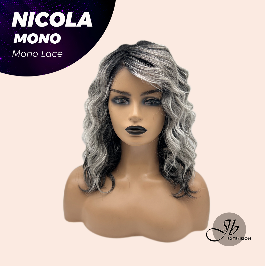 JBEXTENSION NICOLA MONO Monofilament Handmade Wig 6X5 Full Monofilament Hand Tied Top Wig 14 Inches Salt and Pepper Mono Lace Wig Glueless Black Sapphire Wig NICOLA MONO - BLACK SAPPHIRE【BENDY EAR TABS】