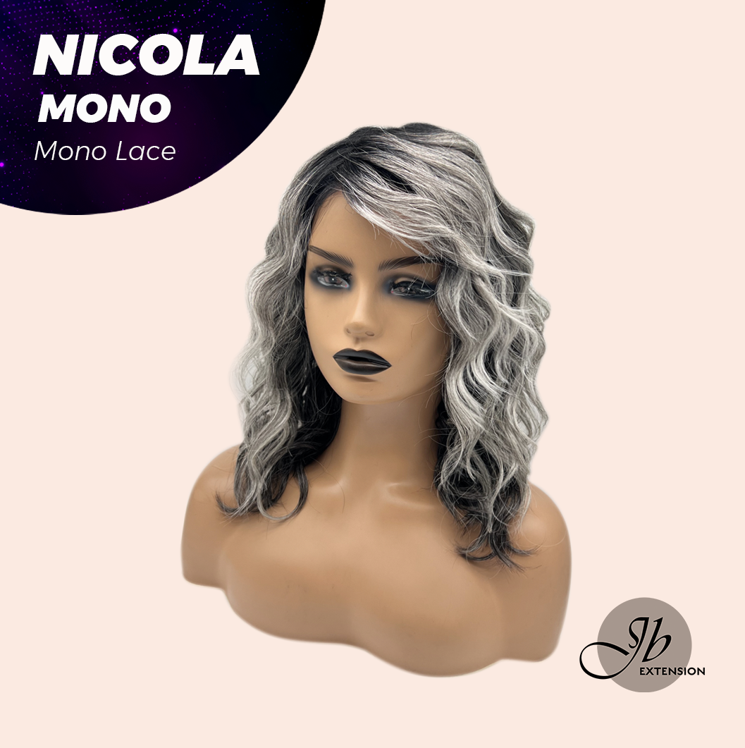 JBEXTENSION NICOLA MONO Monofilament Handmade Wig 6X5 Full Monofilament Hand Tied Top Wig 14 Inches Salt and Pepper Mono Lace Wig Glueless Black Sapphire Wig NICOLA MONO - BLACK SAPPHIRE【BENDY EAR TABS】