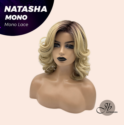 JBEXTENSION NATASHA MONO Monofilament Handmade Wig 6X5 Full Monofilament Hand Tied Top Wig 12 Inches Honey Blonde Mono Lace Wig Glueless Black Sapphire Wig NATASHA MONO - BLACK SAPPHIRE【BENDY EAR TABS】