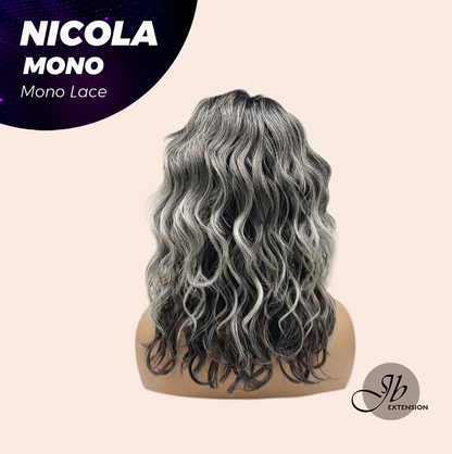JBEXTENSION NICOLA MONO Monofilament Handmade Wig 6X5 Full Monofilament Hand Tied Top Wig 14 Inches Salt and Pepper Mono Lace Wig Glueless Black Sapphire Wig NICOLA MONO - BLACK SAPPHIRE【BENDY EAR TABS】