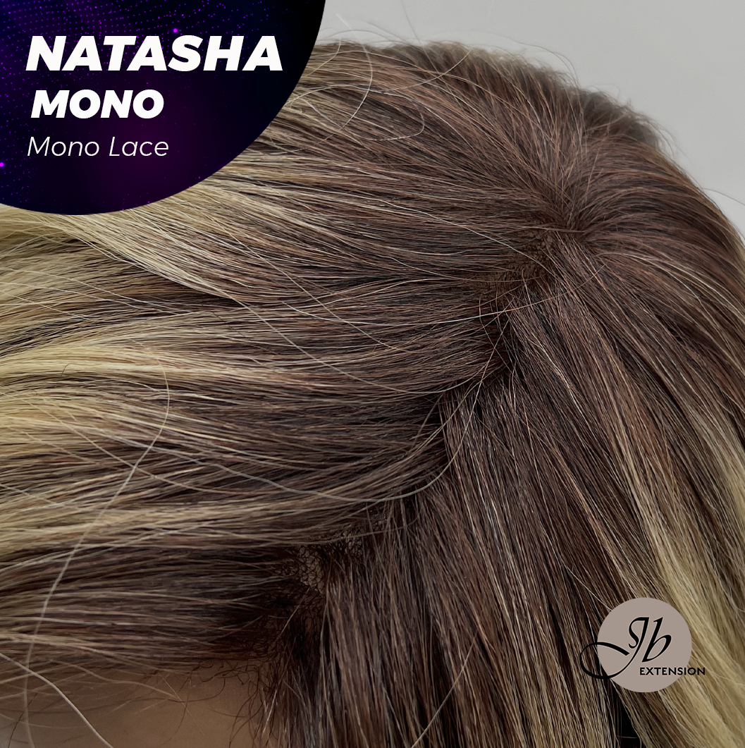 JBEXTENSION NATASHA MONO Monofilament Handmade Wig 6X5 Full Monofilament Hand Tied Top Wig 12 Inches Honey Blonde Mono Lace Wig Glueless Black Sapphire Wig NATASHA MONO - BLACK SAPPHIRE【BENDY EAR TABS】