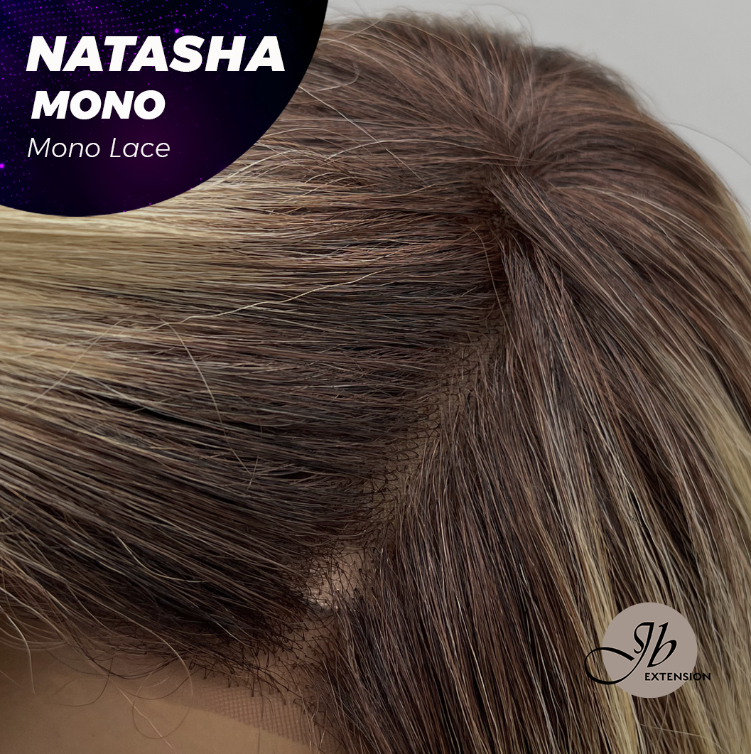 JBEXTENSION NATASHA MONO Monofilament Handmade Wig 6X5 Full Monofilament Hand Tied Top Wig 12 Inches Honey Blonde Mono Lace Wig Glueless Black Sapphire Wig NATASHA MONO - BLACK SAPPHIRE【BENDY EAR TABS】