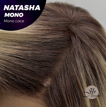 JBEXTENSION NATASHA MONO Monofilament Handmade Wig 6X5 Full Monofilament Hand Tied Top Wig 12 Inches Honey Blonde Mono Lace Wig Glueless Black Sapphire Wig NATASHA MONO - BLACK SAPPHIRE【BENDY EAR TABS】