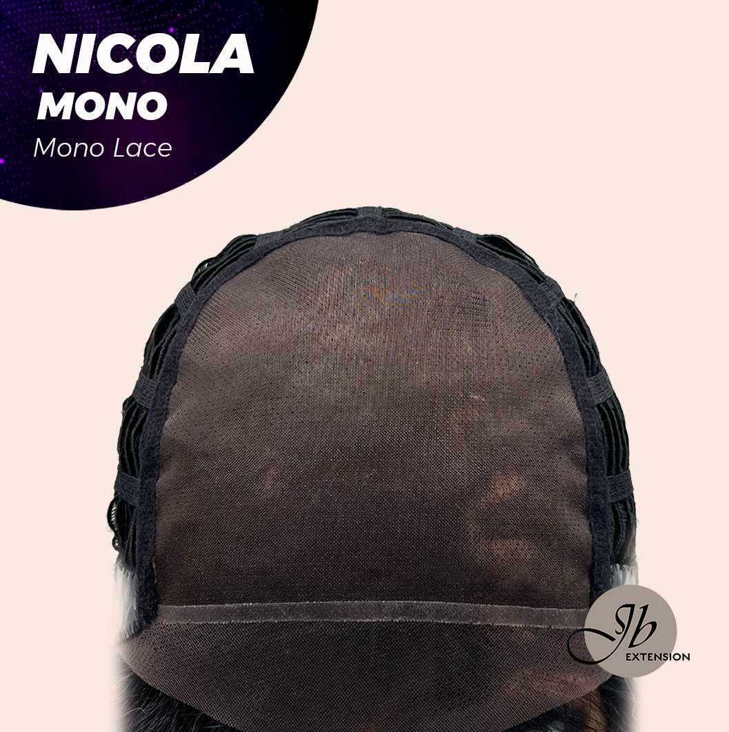JBEXTENSION NICOLA MONO Monofilament Handmade Wig 6X5 Full Monofilament Hand Tied Top Wig 14 Inches Salt and Pepper Mono Lace Wig Glueless Black Sapphire Wig NICOLA MONO - BLACK SAPPHIRE【BENDY EAR TABS】