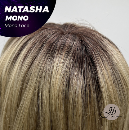 JBEXTENSION NATASHA MONO Monofilament Handmade Wig 6X5 Full Monofilament Hand Tied Top Wig 12 Inches Honey Blonde Mono Lace Wig Glueless Black Sapphire Wig NATASHA MONO - BLACK SAPPHIRE【BENDY EAR TABS】