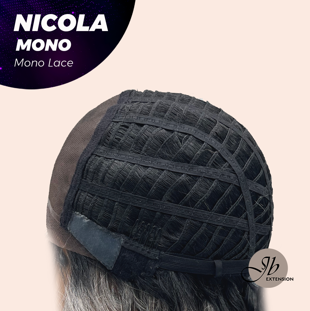JBEXTENSION NICOLA MONO Monofilament Handmade Wig 6X5 Full Monofilament Hand Tied Top Wig 14 Inches Salt and Pepper Mono Lace Wig Glueless Black Sapphire Wig NICOLA MONO - BLACK SAPPHIRE【BENDY EAR TABS】