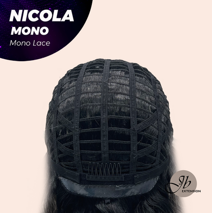 JBEXTENSION NICOLA MONO Monofilament Handmade Wig 6X5 Full Monofilament Hand Tied Top Wig 14 Inches Salt and Pepper Mono Lace Wig Glueless Black Sapphire Wig NICOLA MONO - BLACK SAPPHIRE【BENDY EAR TABS】