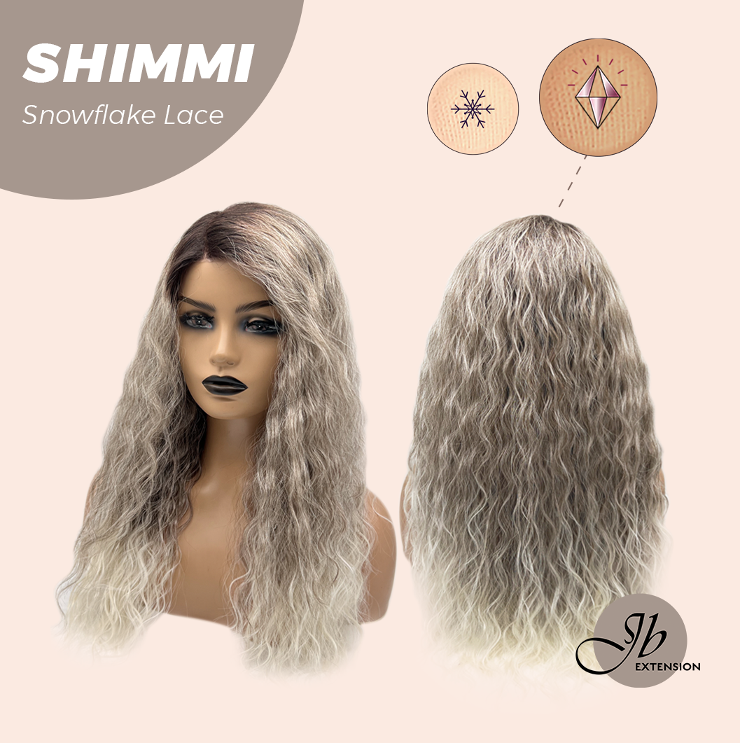 JBEXTENSION 21 Inches Ash Grey Deep Curly Pre-Cut Side Part Snowflake Lace Frontlace Black Sapphire Glueless Wig SHIMMI - BLACK SAPPHIRE【BENDY EAR TABS】