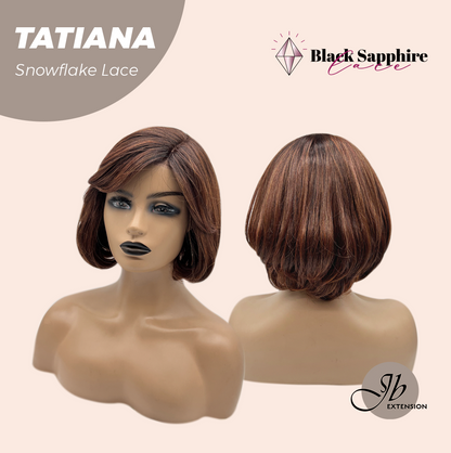 JBEXTENSION 10 Inches Copper Curly Pre-Cut Side Part Snowflake Lace Frontlace Black Sapphire Glueless Wig TATIANA - BLACK SAPPHIRE【BENDY EAR TABS】
