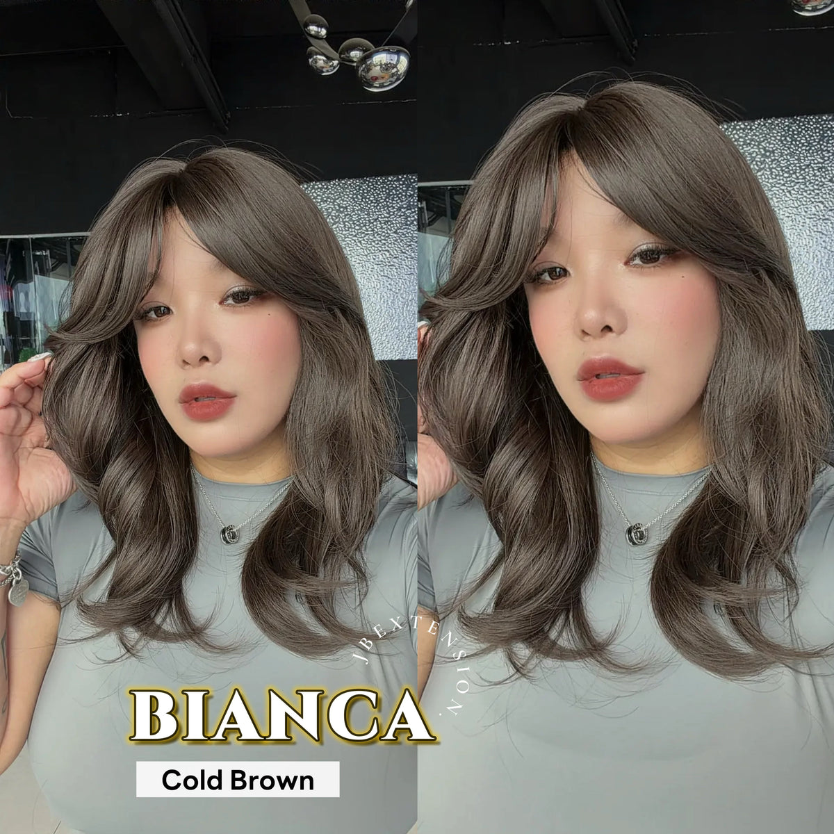 JBEXTENSION 20 Inches Curly Cold Brown Wig with Bangs BIANCA COLD BROWN