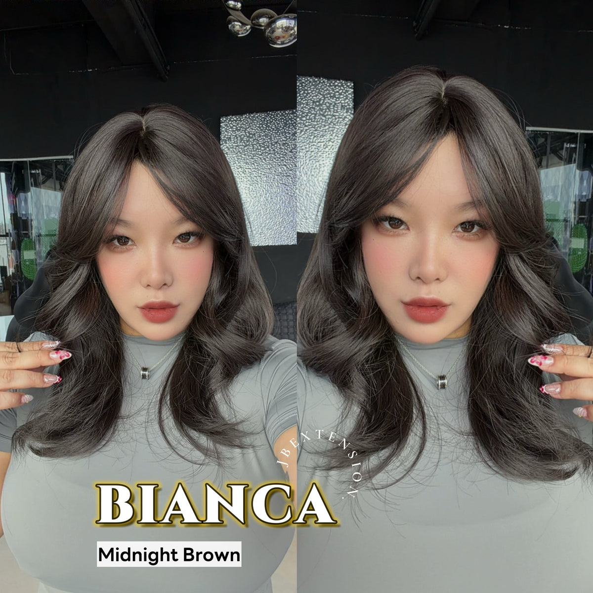 JBEXTENSION 20 Inches Curly Midnight Brown(Black/Brown) Wig with Bangs BIANCA MIDNIGHT BROWN