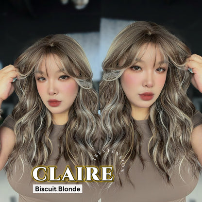 JBEXTENSION 22 Inches Scalpiana Biscuit Blonde 3.5X4 Hard Silky Top Natural Scalp Effect Women Wig with Bangs CLAIRE SILKY TOP - BISCUIT BLONDE